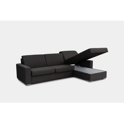 Eck-Schlafsofa zum Ausziehen für den täglichen Gebrauch mit Stauraum, L-Form, LEKA, rechts, braun