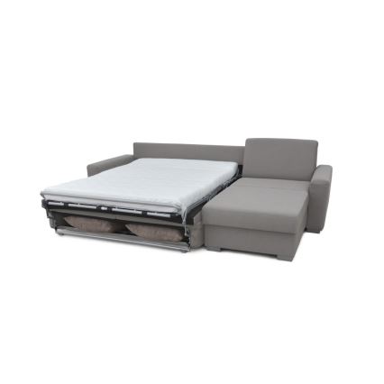 Eck-Schlafsofa zum Ausziehen für den täglichen Gebrauch mit Stauraum, L-Form, LEKA, rechts, grau