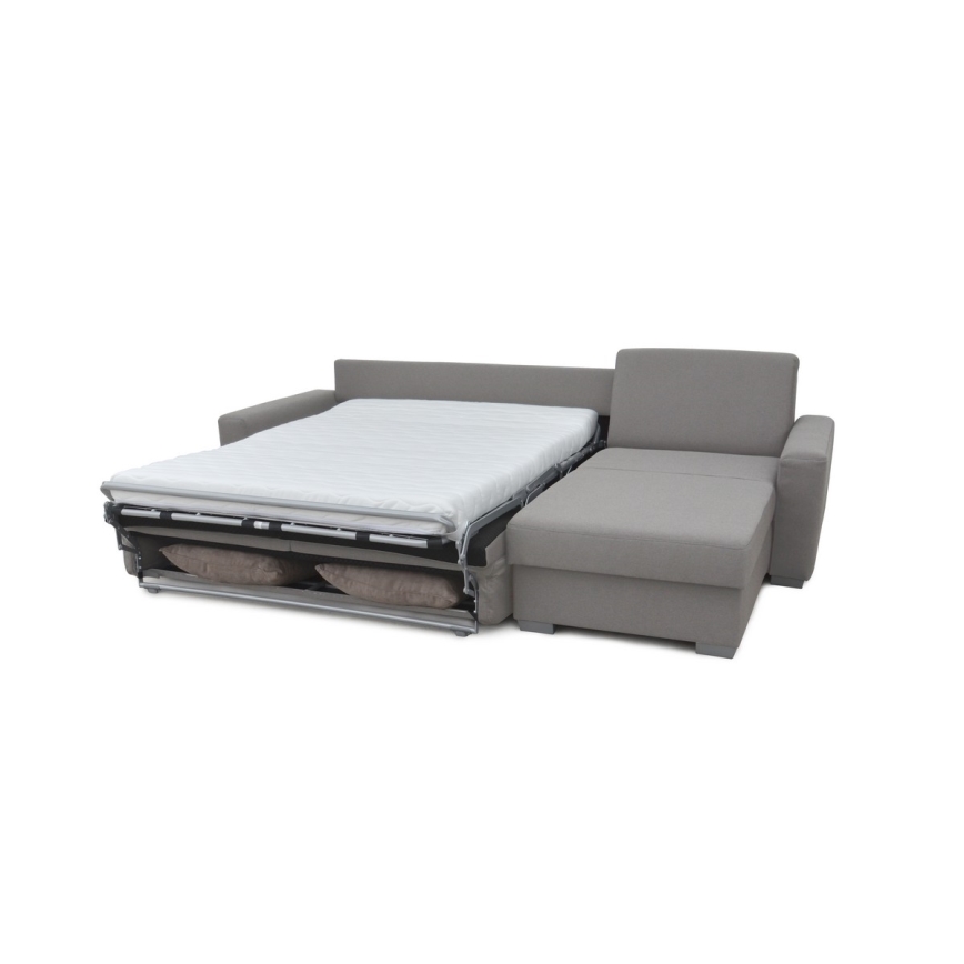 Eck-Schlafsofa zum Ausziehen für den täglichen Gebrauch mit Stauraum, L-Form, LEKA, rechts, grau