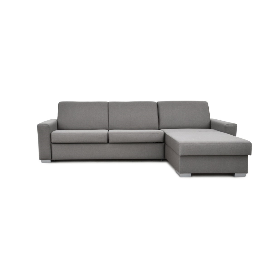 Eck-Schlafsofa zum Ausziehen für den täglichen Gebrauch mit Stauraum, L-Form, LEKA, rechts, grau