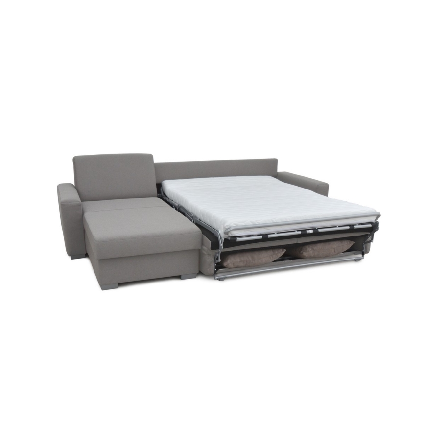 Eck-Schlafsofa zum Ausklappen für den täglichen Gebrauch mit Stauraum, L-Form LEKA links, grau