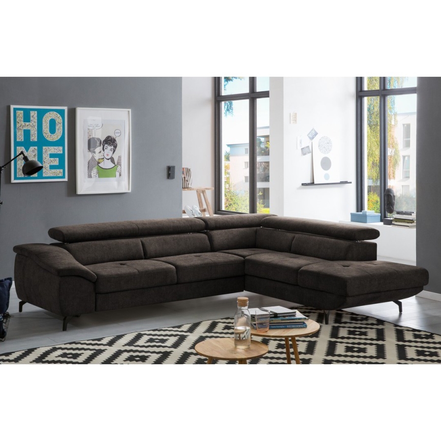 Eck-Schlafsofa mit Stauraum in L-Form BRESCIA, rechts, braun