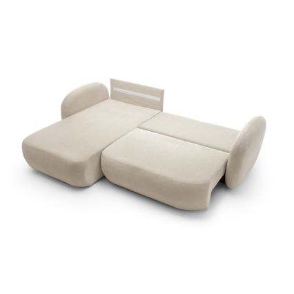 Eck-Schlafsofa OLBIA, L-Form links, mit Bettfunktion und Stauraum, beige