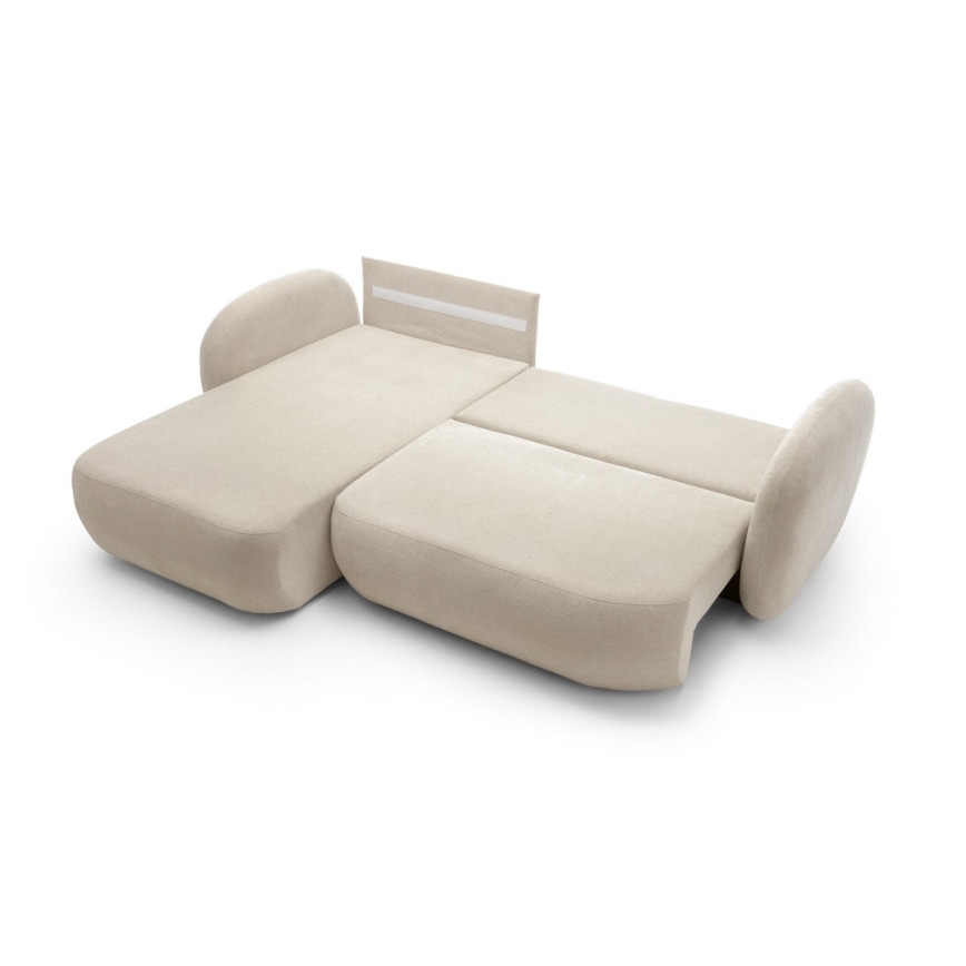 Eck-Schlafsofa OLBIA, L-Form links, mit Bettfunktion und Stauraum, beige