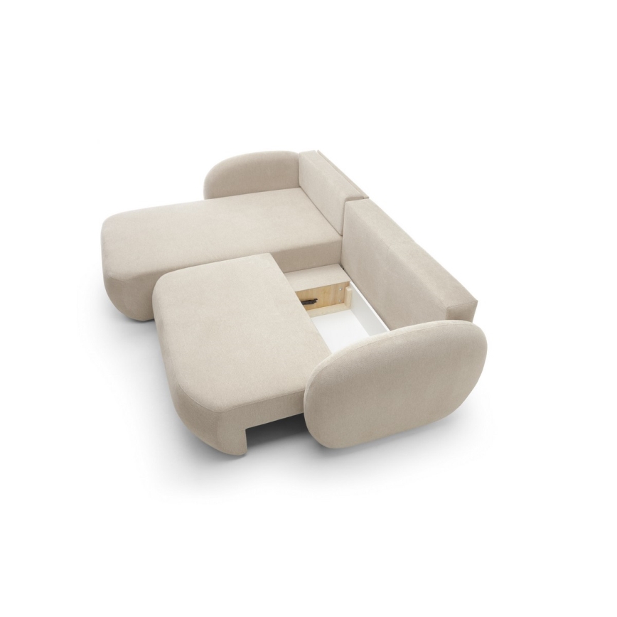 Eck-Schlafsofa OLBIA, L-Form links, mit Bettfunktion und Stauraum, beige