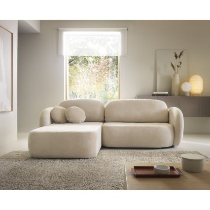 Eck-Schlafsofa OLBIA, L-Form links, mit Bettfunktion und Stauraum, beige