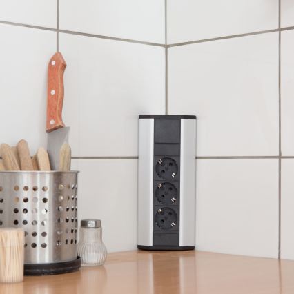 Eck-Steckdosensäule 3×230 V schwarz/silber