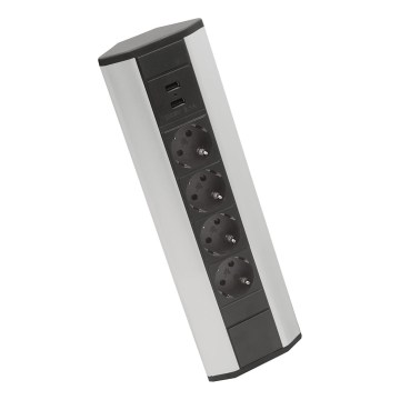 Eck-Steckdosensäule 4x230V + 2xUSB-A schwarz/silber