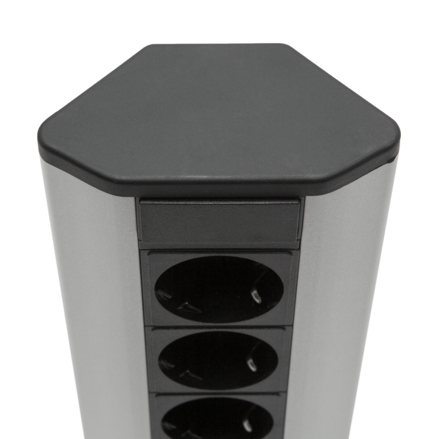 Eck-Steckdosensäule 4x230V + 2xUSB-A schwarz/silber