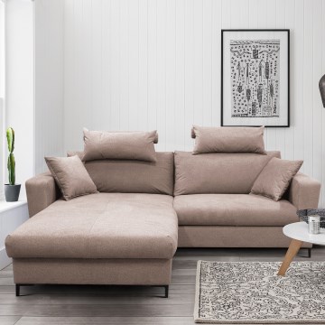 Eckcouch HORTA in L-Form mit Schlaffunktion und Stauraum, links, Rosa