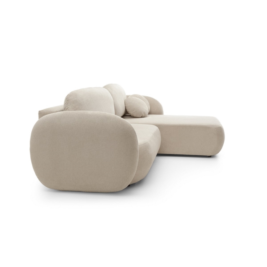 Eckgarnitur OLBIA mit Schlaffunktion und Stauraum in L‑Form, rechts, beige