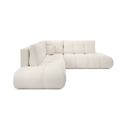 Ausklappbares, gepolstertes Ecksofa mit Schlaffunktion und Stauraum in L-Form ALMADA, rechts, Beige