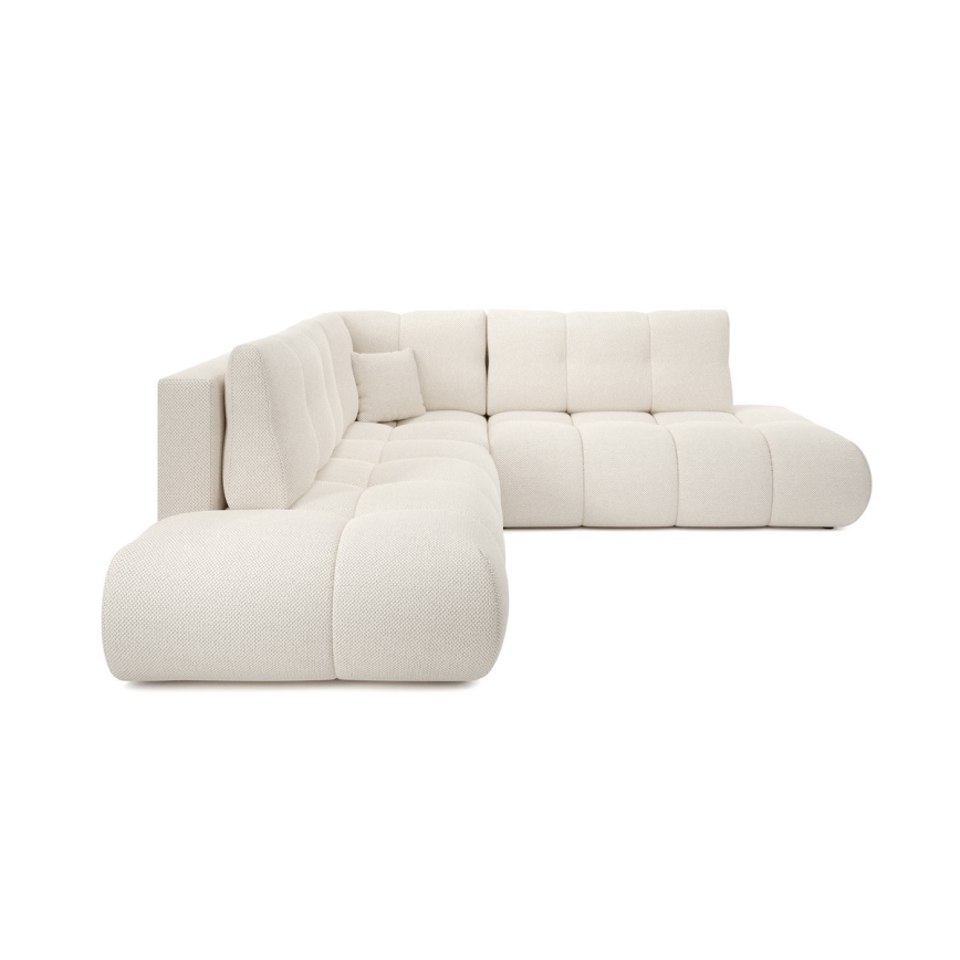 Ausklappbares, gepolstertes Ecksofa mit Schlaffunktion und Stauraum in L-Form ALMADA, rechts, Beige