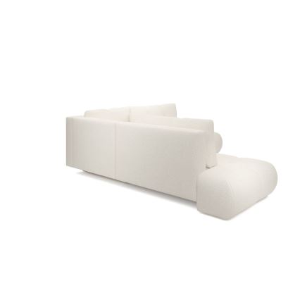 Ausklappbares, gepolstertes Ecksofa mit Schlaffunktion und Stauraum in L-Form ALMADA, rechts, Beige