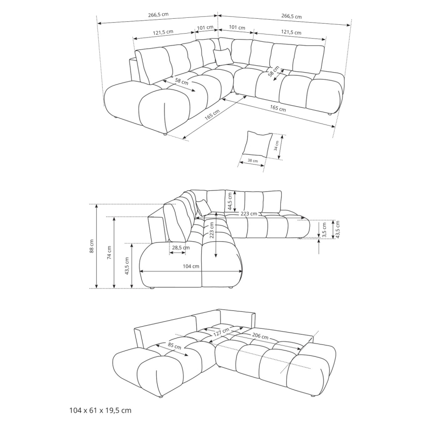 Ausklappbares, gepolstertes Ecksofa mit Schlaffunktion und Stauraum in L-Form ALMADA, rechts, Beige