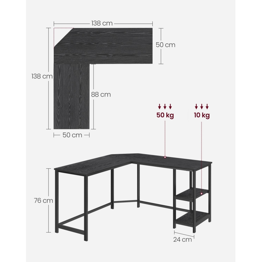 Eckschreibtisch SOLEA, schwarz