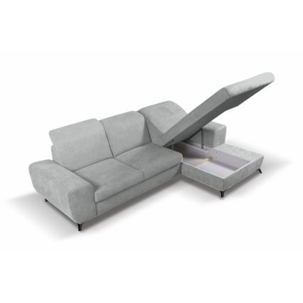 Ausklappbares, gepolstertes Ecksofa ALTA, L‑Form, rechts, mit Stauraum, grau