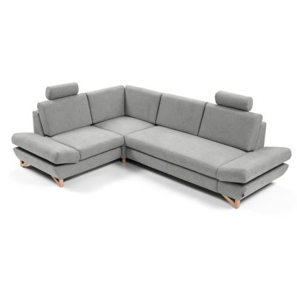Ausziehbare, gepolsterte Eckgarnitur AVESTA in L‑Form mit Stauraum, links, grau