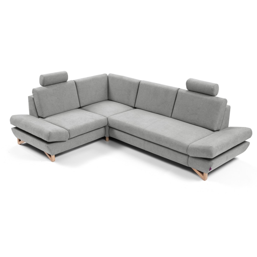 Ausziehbare, gepolsterte Eckgarnitur AVESTA in L‑Form mit Stauraum, links, grau