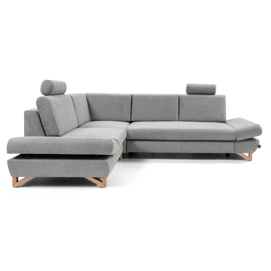 Ausziehbare, gepolsterte Eckgarnitur AVESTA in L‑Form mit Stauraum, links, grau