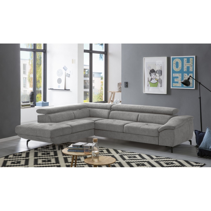 Eck-Schlafsofa mit Stauraum in L-Form BRESCIA links, grau