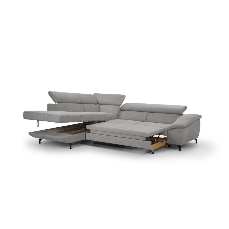 Eck-Schlafsofa mit Stauraum in L-Form BRESCIA links, grau