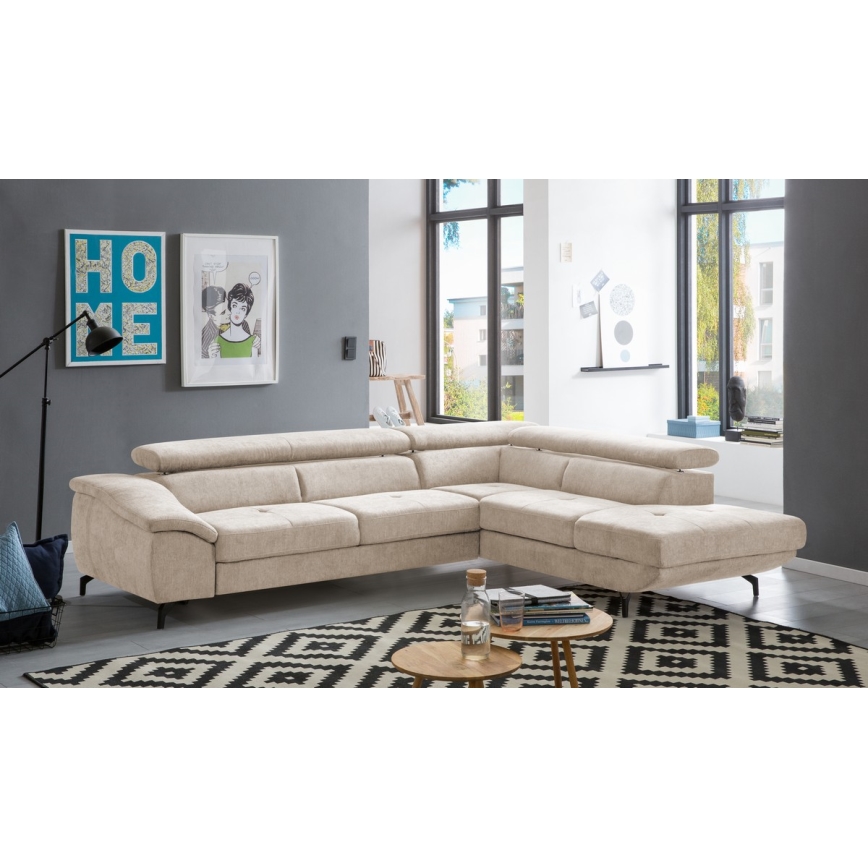 Eck-Schlafsofa mit Stauraum in L-Form BRESCIA, rechts, beige