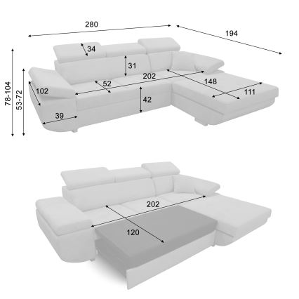 Eck-Schlafsofa mit Stauraum in L-Form CASTELO links, dunkelgrau
