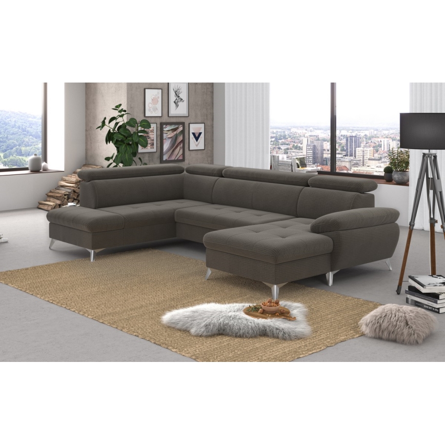 Eck-Schlafsofa mit Stauraum in U-Form CATANIA links, braun