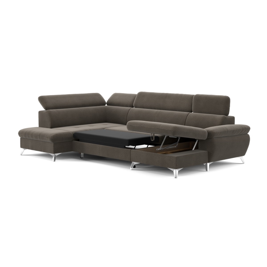 Eck-Schlafsofa mit Stauraum in U-Form CATANIA links, braun