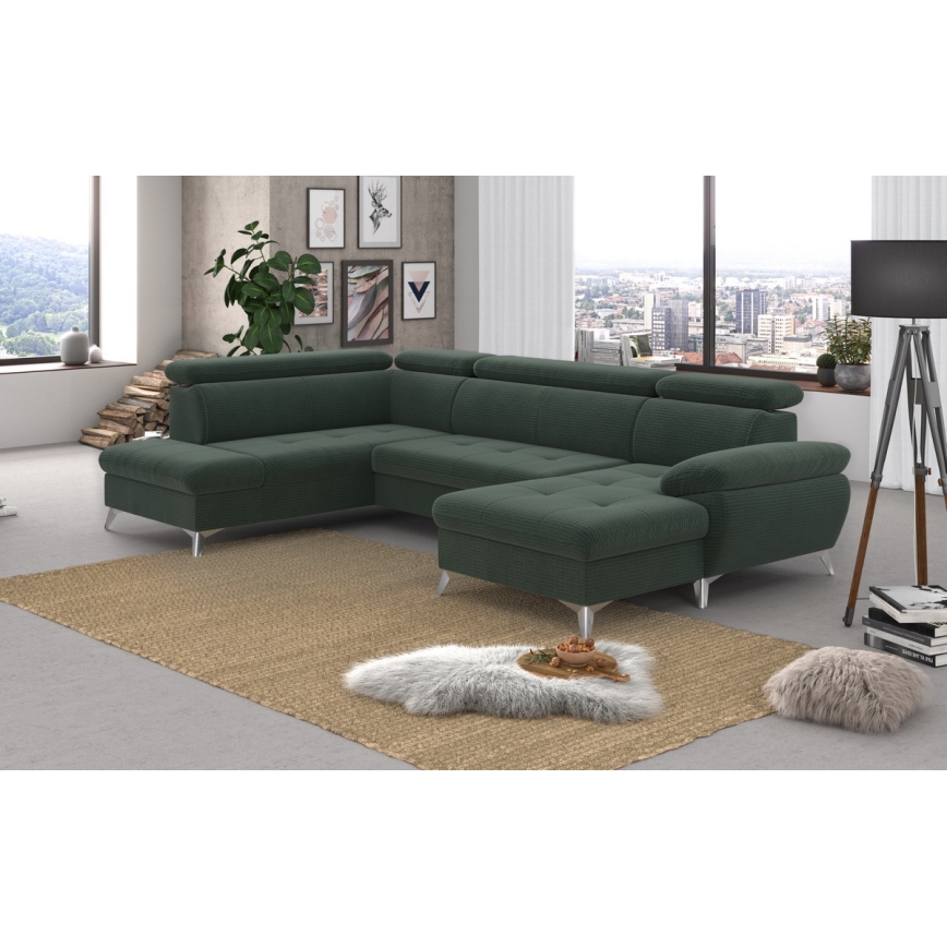 Eck-Schlafsofa mit Stauraum in U-Form CATANIA links, grün