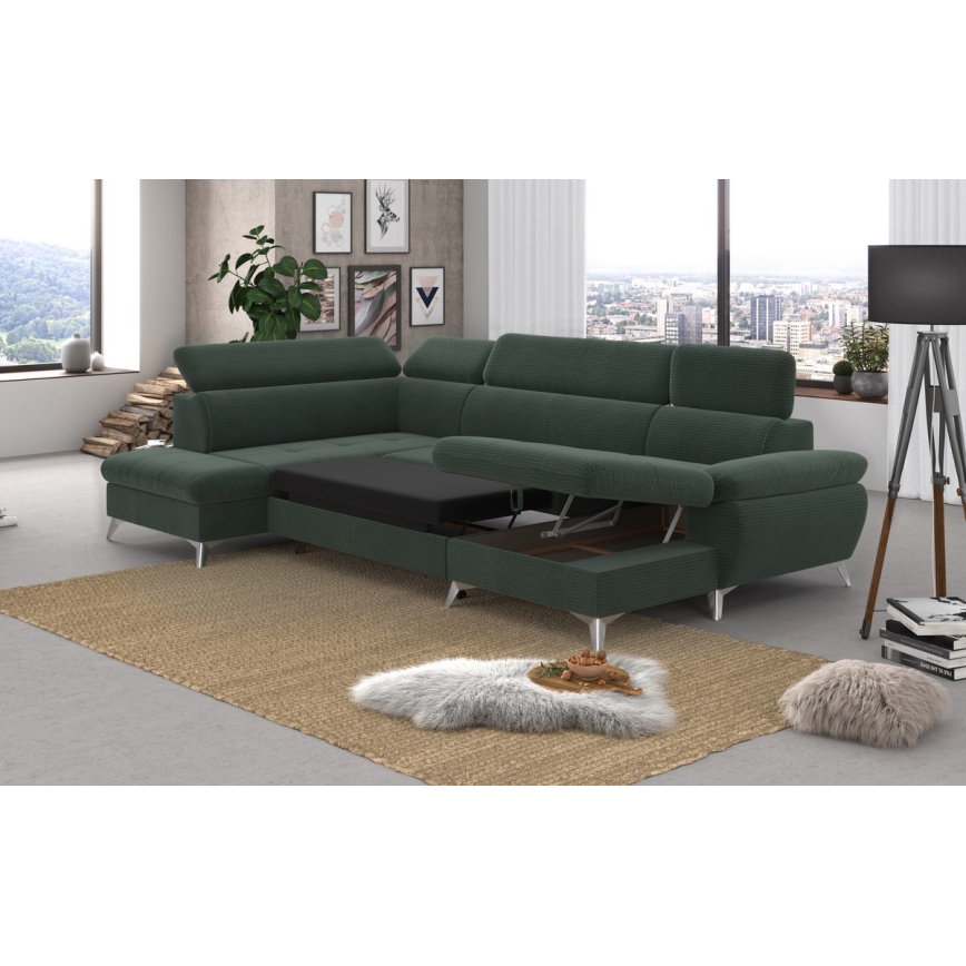 Eck-Schlafsofa mit Stauraum in U-Form CATANIA links, grün