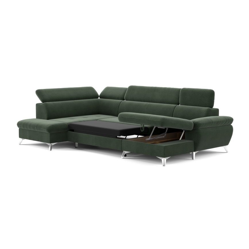 Eck-Schlafsofa mit Stauraum in U-Form CATANIA links, grün