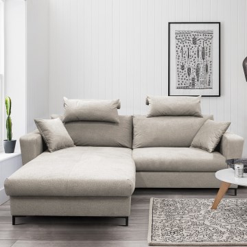 Ecksofa HORTA mit Schlaffunktion und Stauraum, L-Form, links, grau