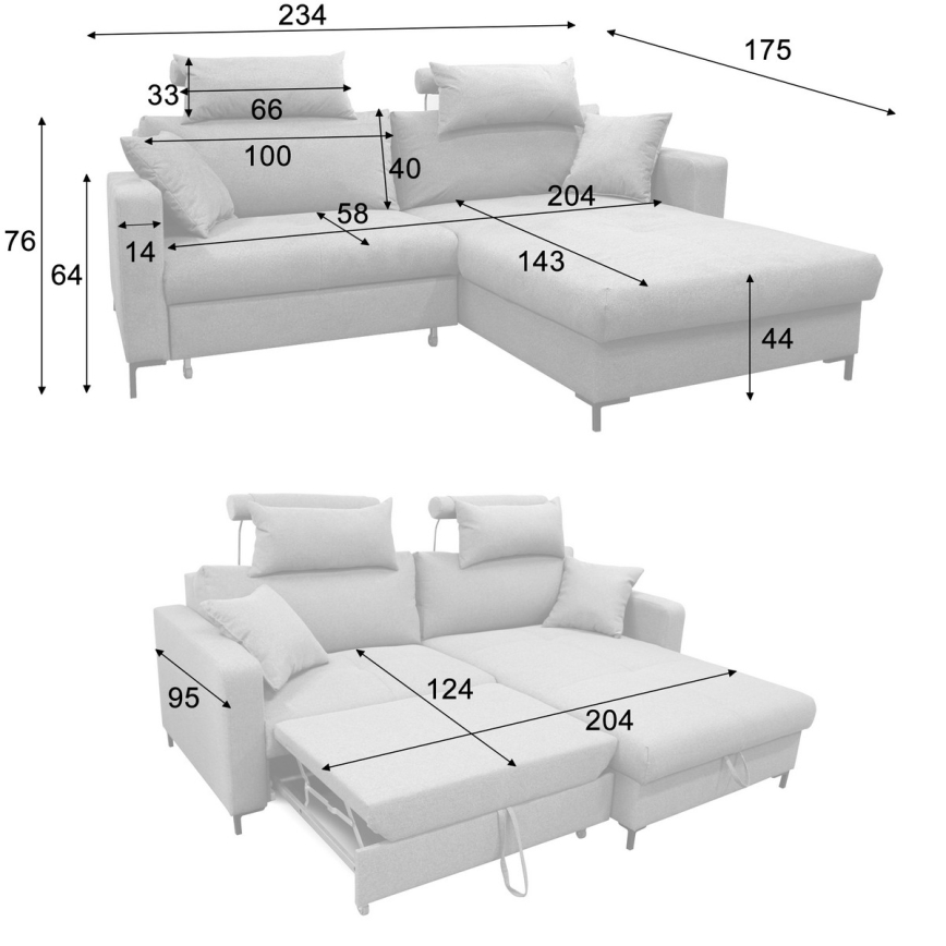 Eck-Schlafsofa mit Stauraum in L-Form HORTA, rechts, dunkelgrau