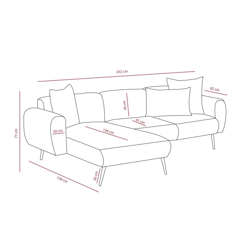 Ecksofa in L-Form PISA, cremefarben, rechts