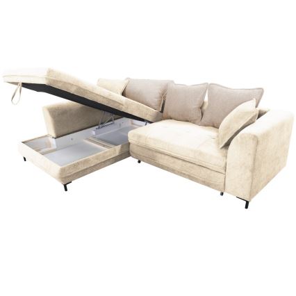 Eckgarnitur mit Schlaffunktion und Stauraum in L LAGOA links beige/braun