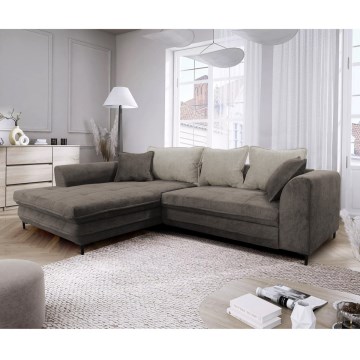 Ecksofa LAGOA mit Schlaffunktion und Stauraum, L‑Form, links, taupe/grau