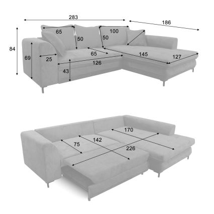 Eck-Schlafsofa mit Stauraum in L-Form LAGOA, rechts, beige/braun