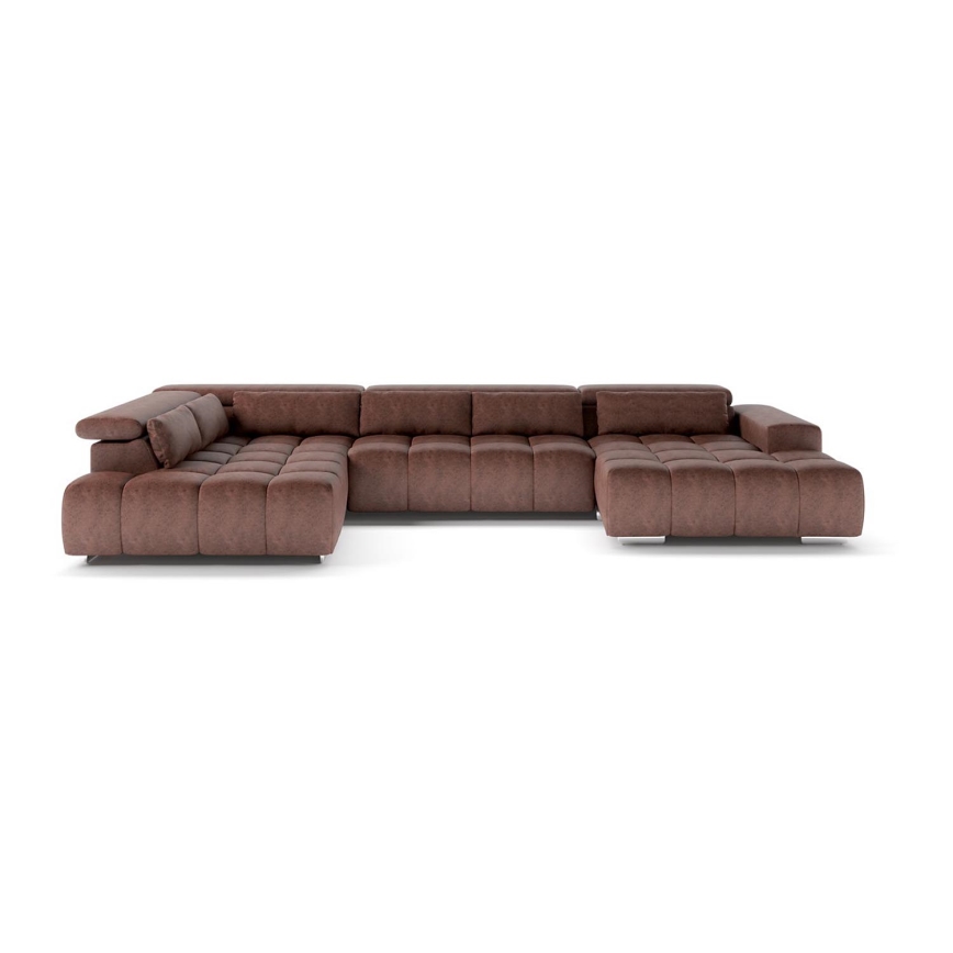 Ecksofa mit Kopfstützen in U-Form TROPEA links, braun