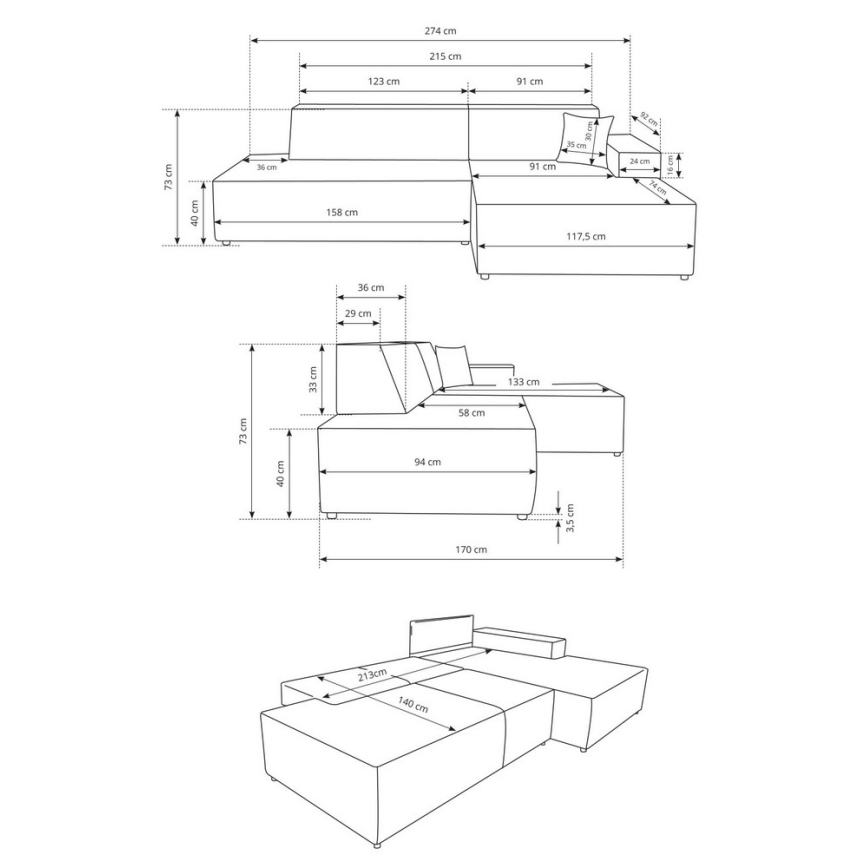 Ecksofa mit Schlaffunktion und Stauraum in L‑Form, TERAMO, rechts, beige