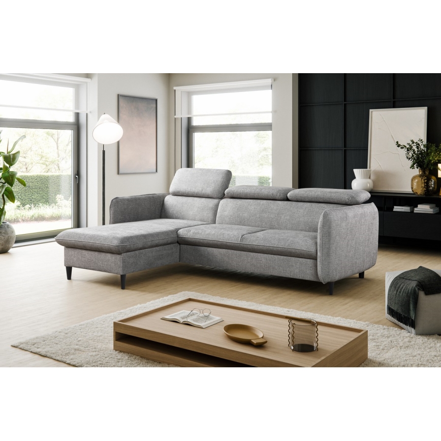 Eck-Schlafsofa in L-Form mit Stauraum NISA, grau, links