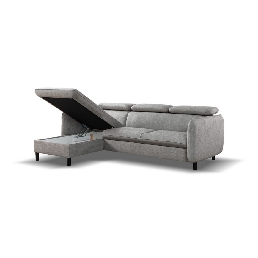 Eck-Schlafsofa in L-Form mit Stauraum NISA, grau, links