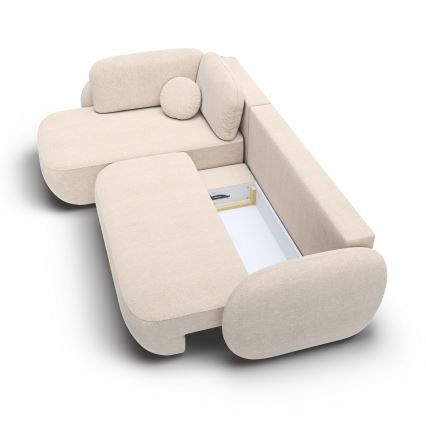 Ecksofa OLBIA in L-Form, links, beige, mit Schlaffunktion und Stauraum