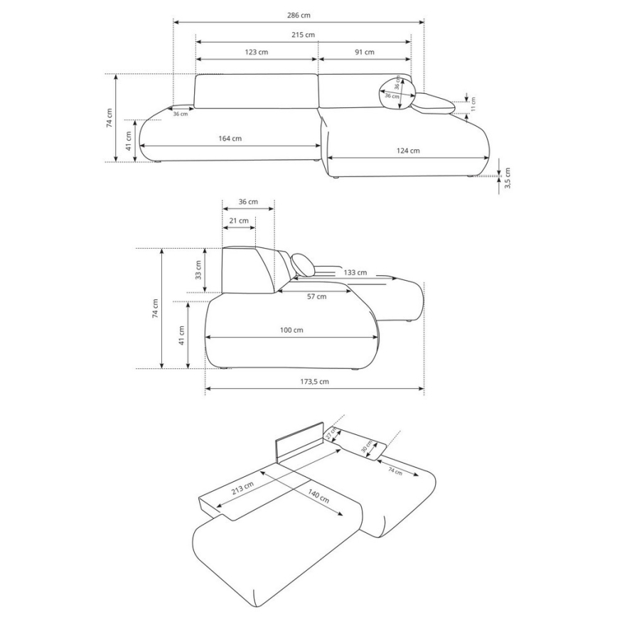 Ecksofa PRATO mit Schlaffunktion und Stauraum, L-Form, links, beige