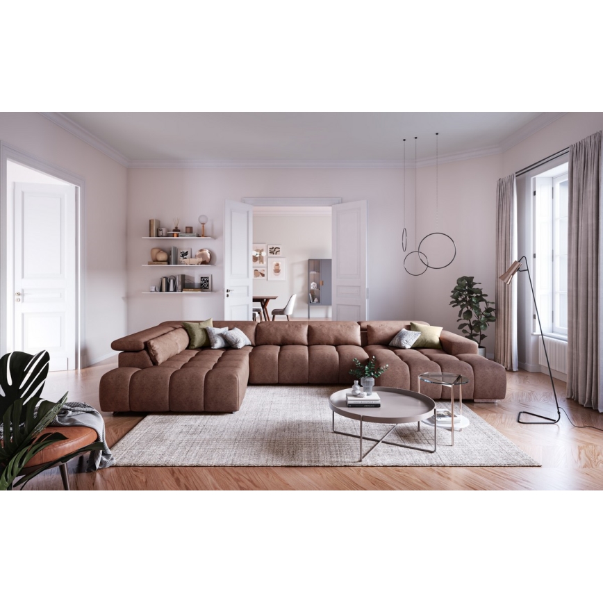 Ecksofa mit Kopfstützen in U-Form TROPEA links, braun