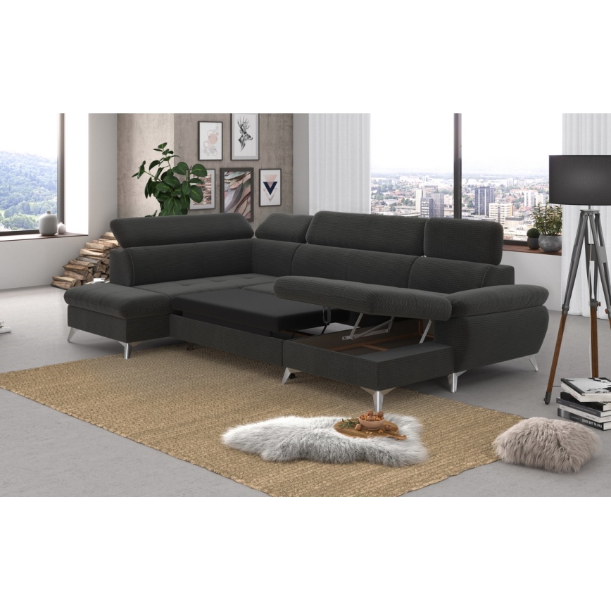 Eck-Schlafsofa mit Stauraum in U-Form CATANIA links, Graphit