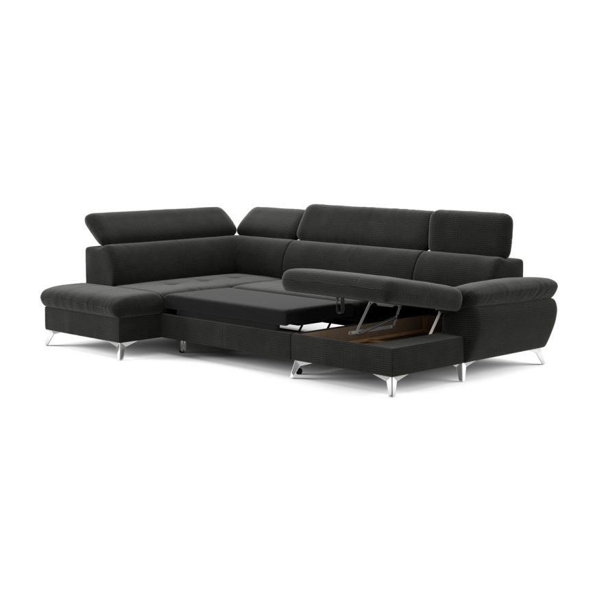 Eck-Schlafsofa mit Stauraum in U-Form CATANIA links, Graphit