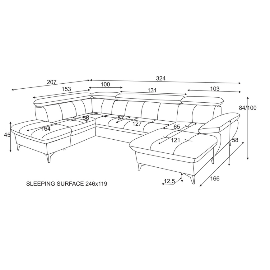 Eck-Schlafsofa mit Stauraum in U-Form CATANIA links, Graphit