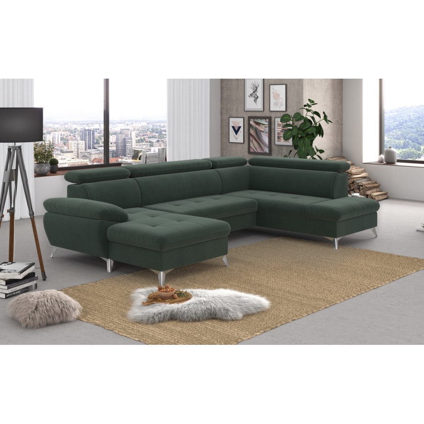 Eck-Schlafsofa mit Stauraum in U-Form CATANIA, rechts, grün